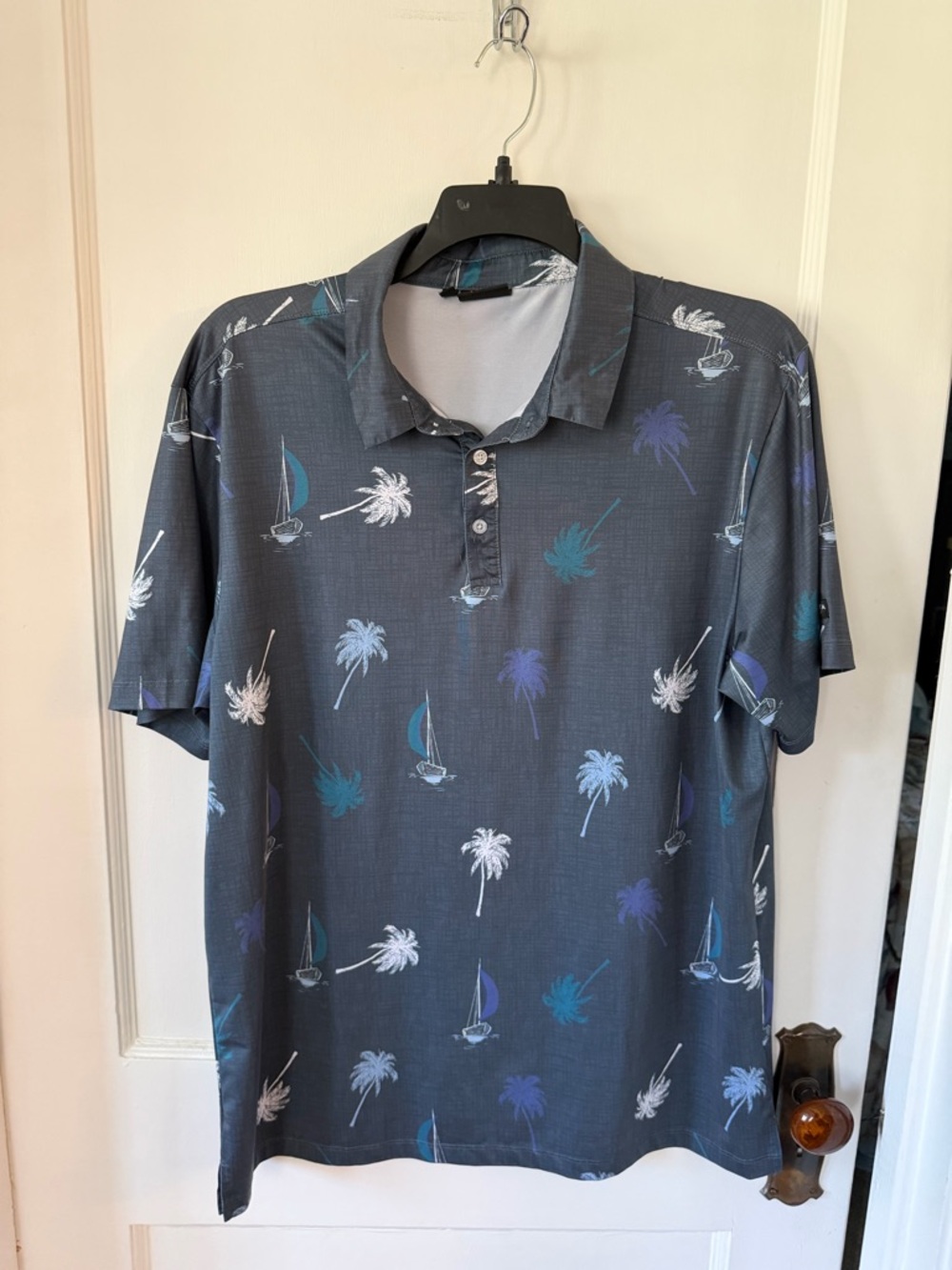 Men's Yatta Gulf Charcoal Palm & Sail Polo - Short Sleeve Size XL